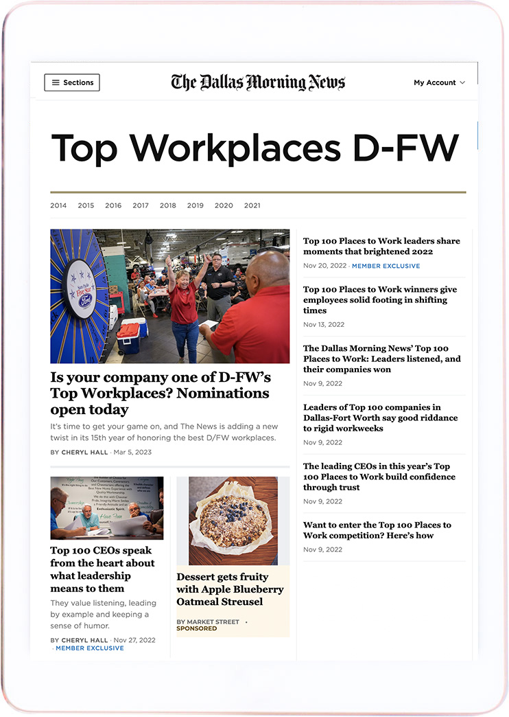 Top Workplaces DFW tablet
